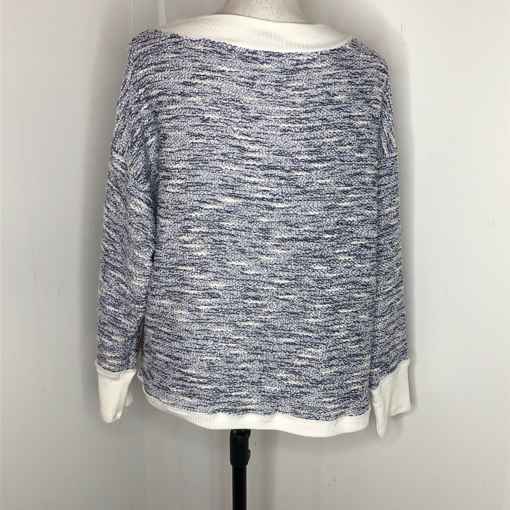 NEW Vince Camuto Rich Navy Long Sleeve Slub Terry Rib V Neck Sweater Medium - Picture 5 of 8